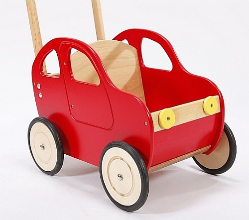 Drewniany wózek Czerwony samochód, chodzik ZABAWKI