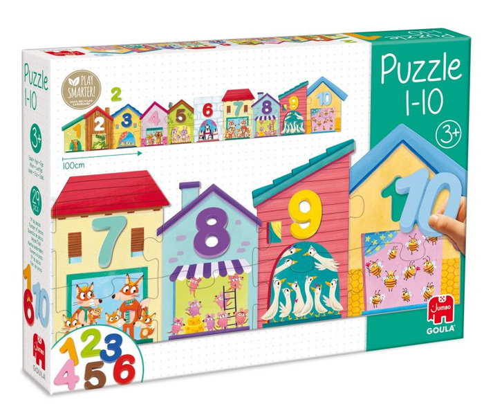 Puzzle dla dzieci Domki zwierzęta i nauka liczenia 1-10 Goula