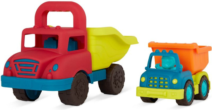 Zestaw 2 kolorowych ciężarówek wywrotek dla dzieci Grab-n-Go Truck Set B.Toys