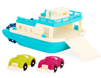 Prom z opuszczaną klapą pokładu oraz nakręcaną śrubą napędową w zestawie z 2 autkami B.toys