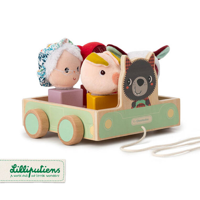 Drewniany wózek z sorterem do ciągnięcia Wilk Louis LILLIPUTIENS