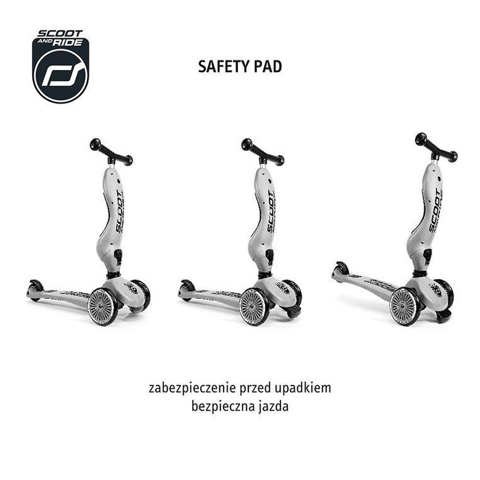 SCOOTANDRIDE Kask + Highwaykick1 2w1 jeździk i hulajnoga Zestaw Steel