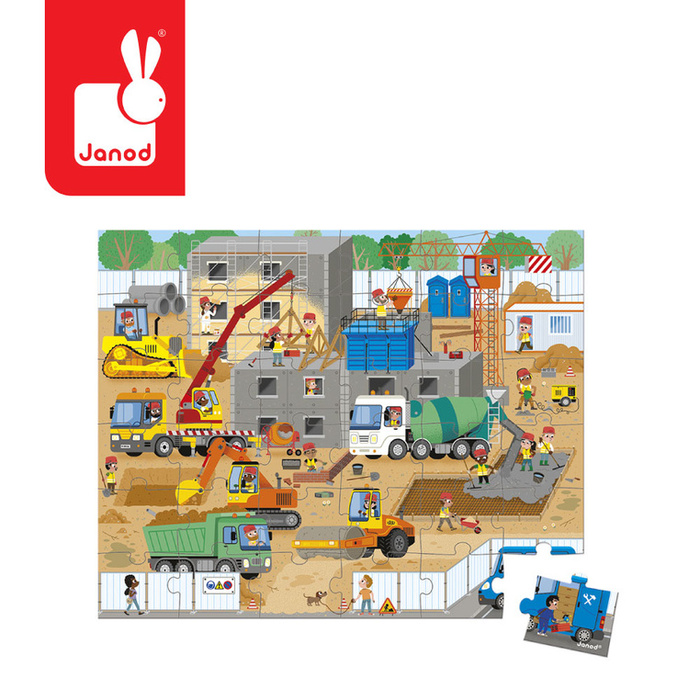 Puzzle dla dzieci w walizce Plac budowy 36 elementów Janod 