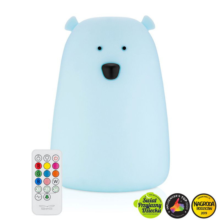 Lampka nocna dla dzieci Miś Duży niebieski z pilotem Rabbit & Friends