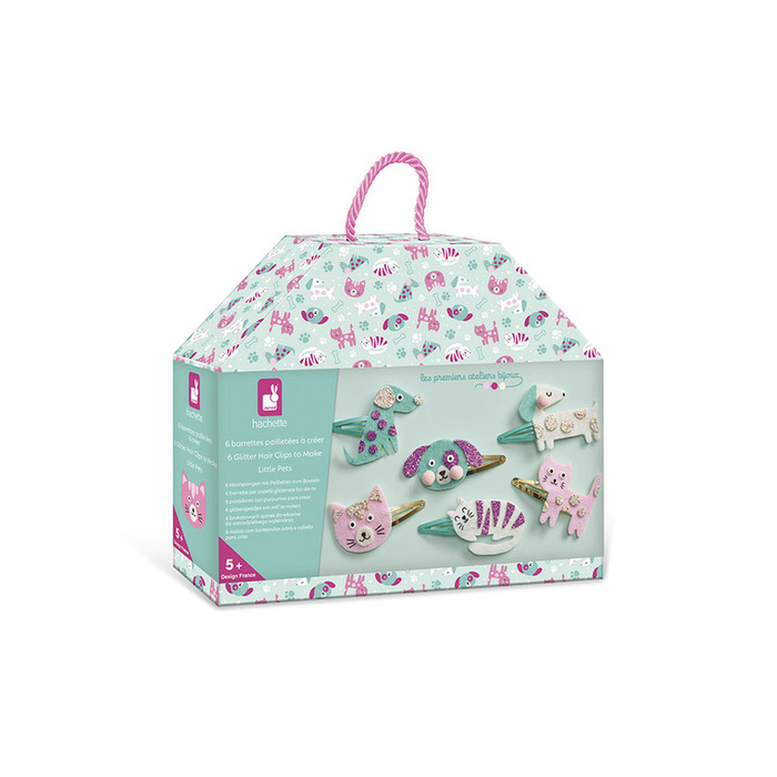 Zestaw kreatywny dla dzieci do tworzenia biżuterii brokatowe spinki do włosów Pieski i kotki Janod