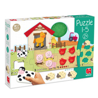 Drewniane puzzle dla dzieci Zwierzęta i nauka liczenia 1-5 Goula