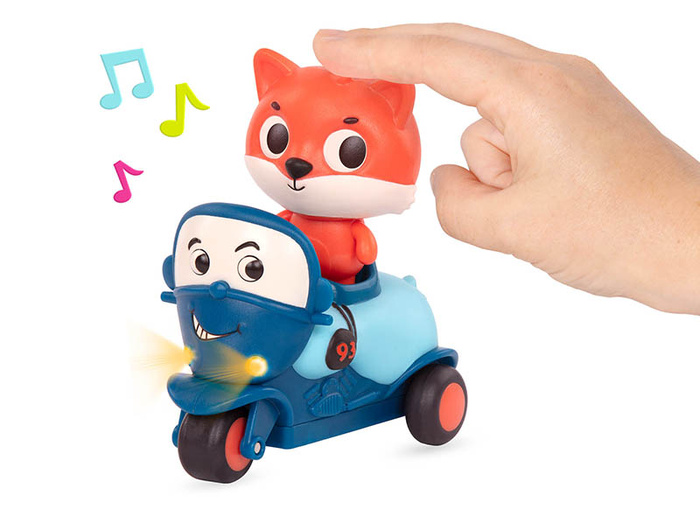 Zestaw 3 miękkich mini samochodzików sensorycznych światło i dźwięk Light Up Cars B.toys