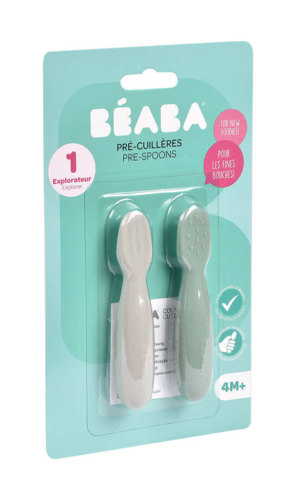 Łyżeczki-gryzaki dla niemowląt zestaw 2 szt Sage green velvet grey Beaba