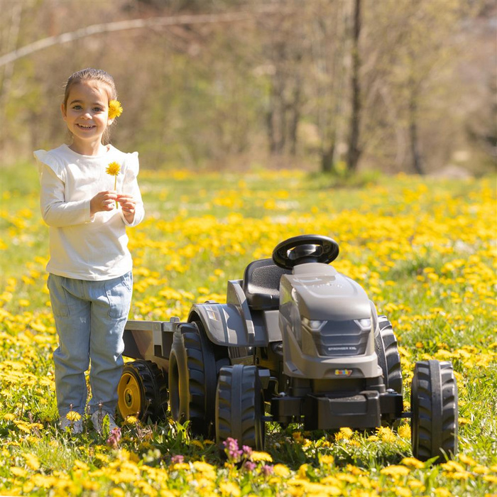 Smoby Traktor XXL szary na pedały z przyczepką solidny i funkcjonalny Pojazd dla dzieci