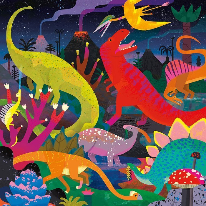 Puzzle rodzinne świecące w ciemności Dinozaury 500 elementów Mudpuppy