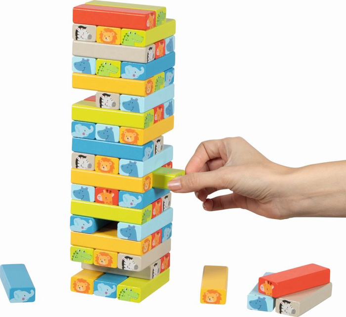 Gra zręcznościowa dla dzieci Wieża Tumbling Tower z motywami zwierzęcymi Goki