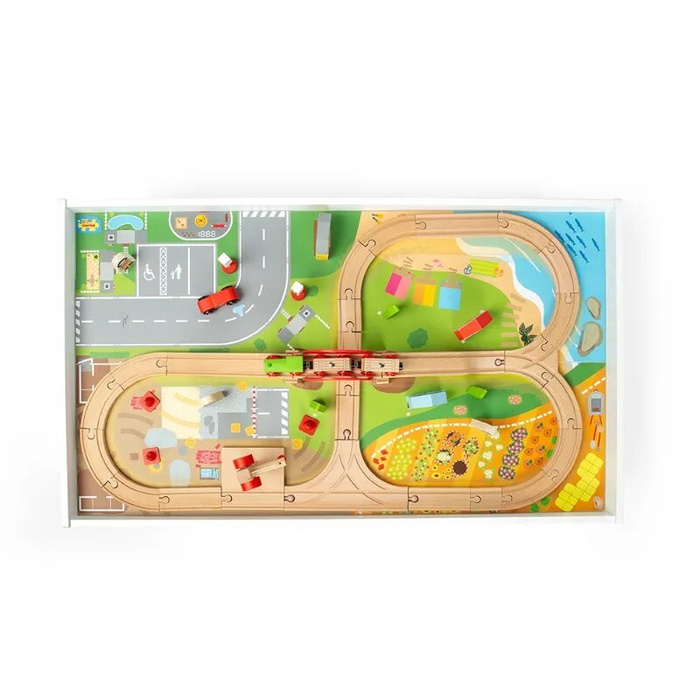 Kolejka drewniana na stole Bigjigs Rail