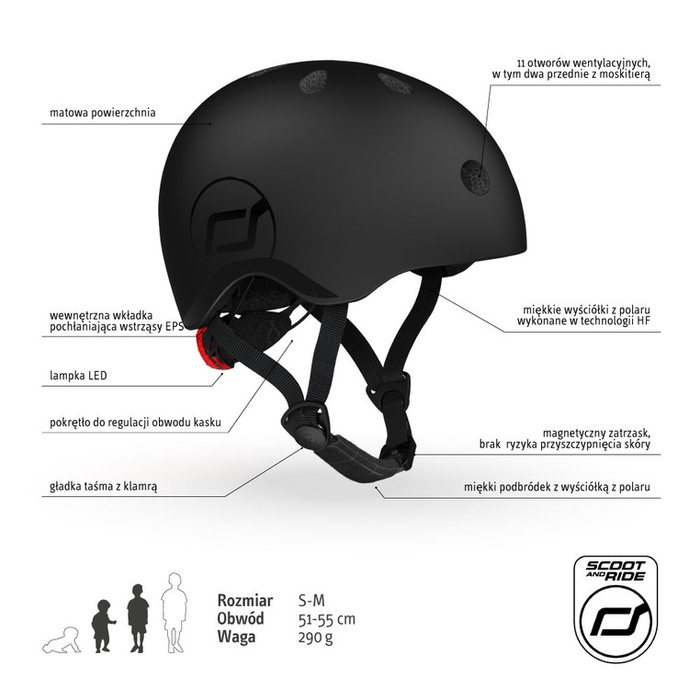 SCOOTANDRIDE Kask S-M dla dzieci 3+ lat Black