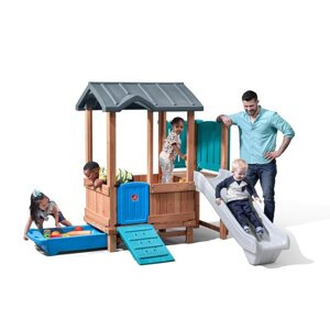 Step2 Adventure drewniany Plac zabaw Domek Zjeżdżalnia Rampa wspinaczkowa do zabawy na świeżym powietrzu