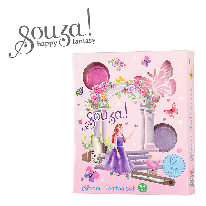 Księżniczka Tatuaże brokatowe z szablonami dla dzieci 12 el. Souza!