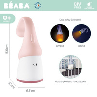 Przenośna lampka nocna LED z latarką Pixie 90h świecenia Pink Beaba