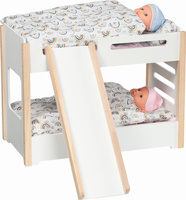 Drewniane łóżeczko piętrowe ze zjeżdżalnią dla lalek Goki