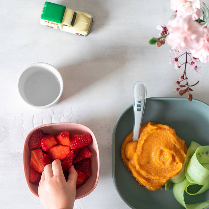 Komplet naczyń z silikonu z przyssawką eucalyptus Beaba