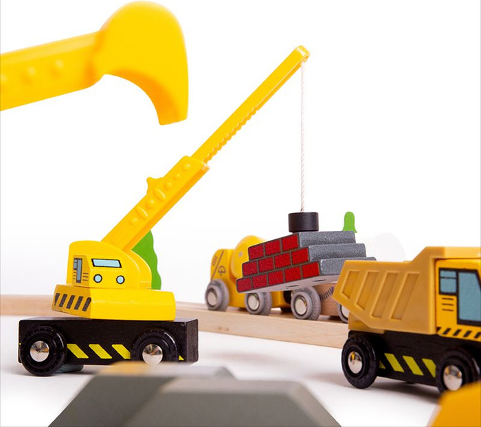 Zestaw drewnianych pojazdów budowlanych Bigjigs Rail