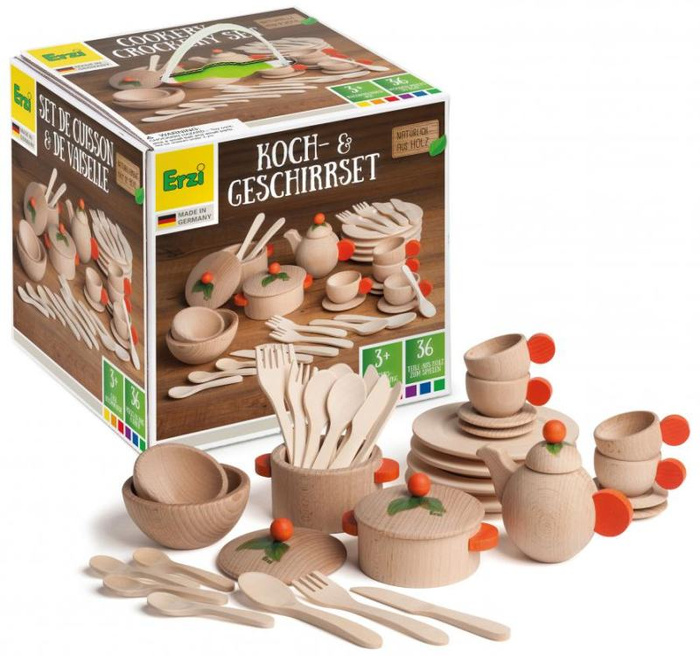 Zestaw akcesoriów kuchennych z drewna do gotowania i kreatywnej zabawy dla dzieci Erzi