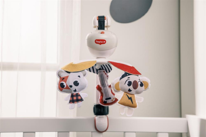Tiny Love składana Karuzela podróżna Tiny Rockers z sensorycznymi zabawkami dla niemowląt