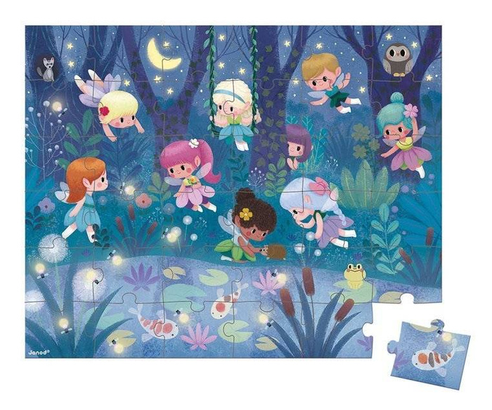 Puzzle dla dzieci w walizce Wróżki i lilie wodne 36 elementów Janod 