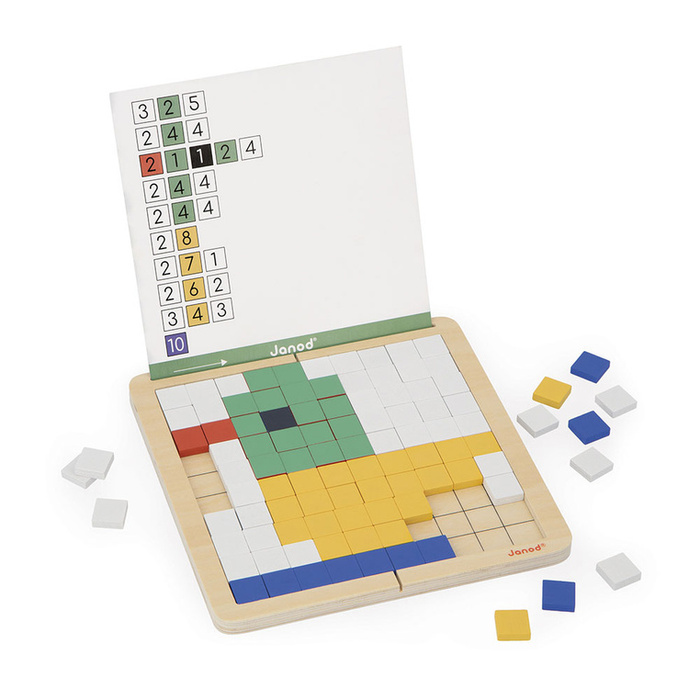 Drewniana układanka mozaika piksele symetria i kodowanie 4w1 Janod