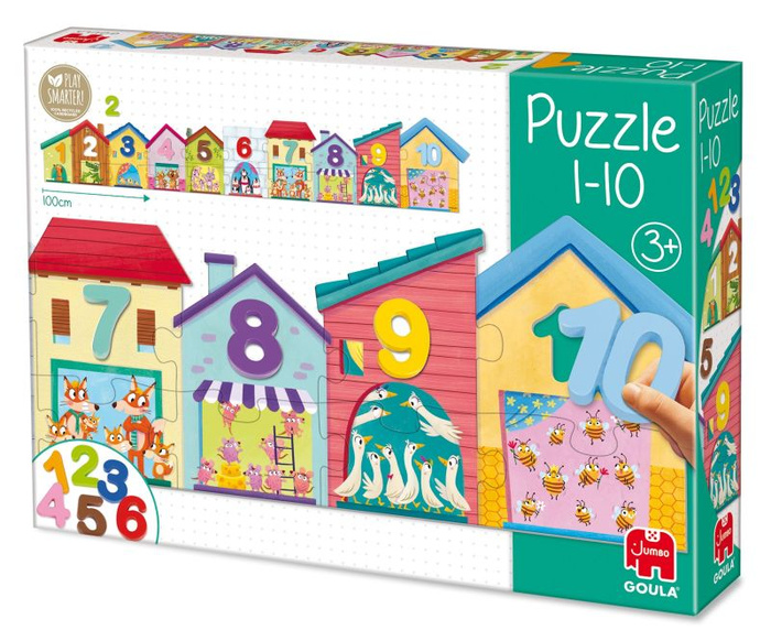 Puzzle dla dzieci Domki zwierzęta i nauka liczenia 1-10 Goula