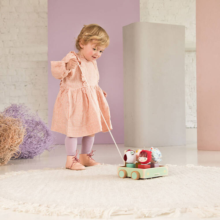 Drewniany wózek z sorterem do ciągnięcia Wilk Louis LILLIPUTIENS