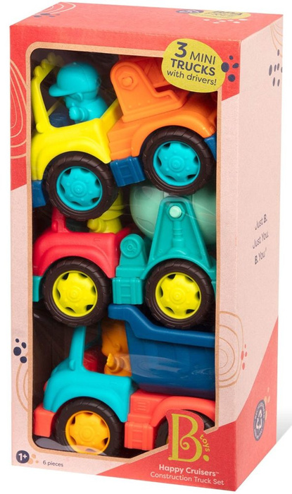 Zestaw 3 zabawkowych samochodów budowlanych z figurkami kierowców Happy Cruisers B.Toys