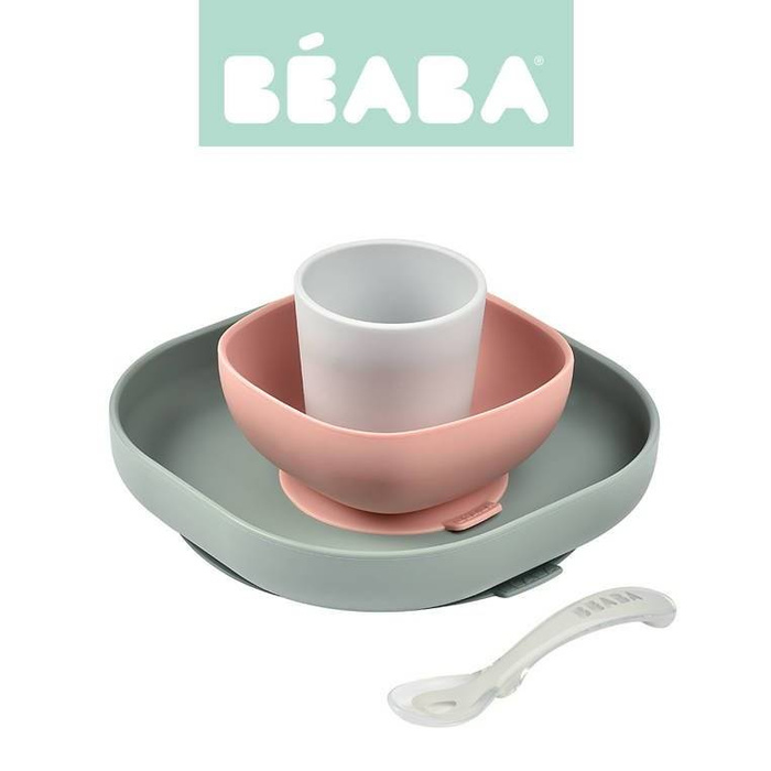Komplet naczyń z silikonu z przyssawką eucalyptus Beaba