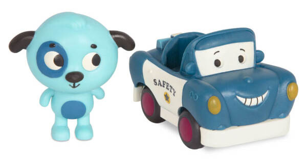 Zestaw 3 miękkich mini samochodzików sensorycznych światło i dźwięk Light Up Cars B.toys