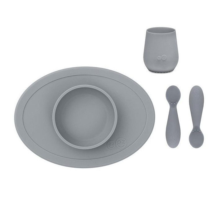EZPZ Komplet pierwszych naczyń silikonowych First Foods Set szary
