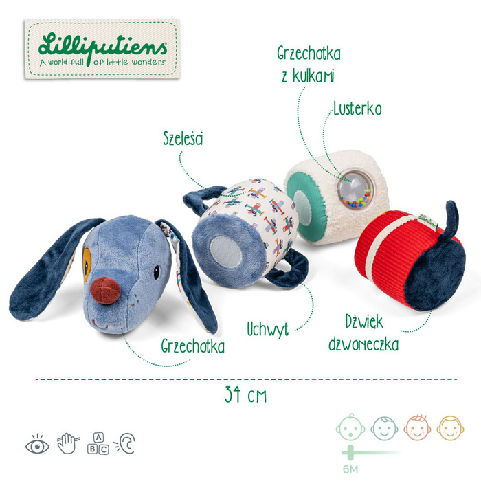 Rozkładany wałek dźwiękowy 4-elementowy Piesek Jules Lilliputiens
