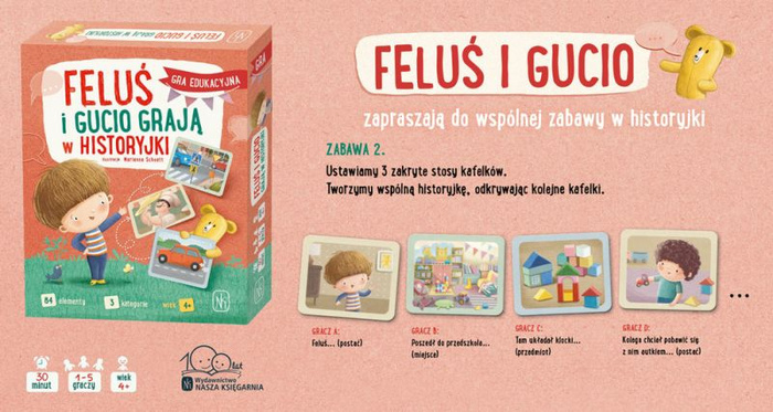 Feluś i Gucio grają w historyjki Nasza Księgarnia gra językowa dla dzieci