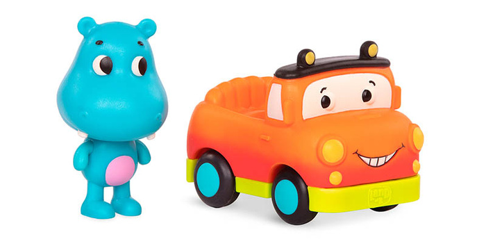 Zestaw 3 miękkich mini samochodzików sensorycznych światło i dźwięk Light Up Cars B.toys