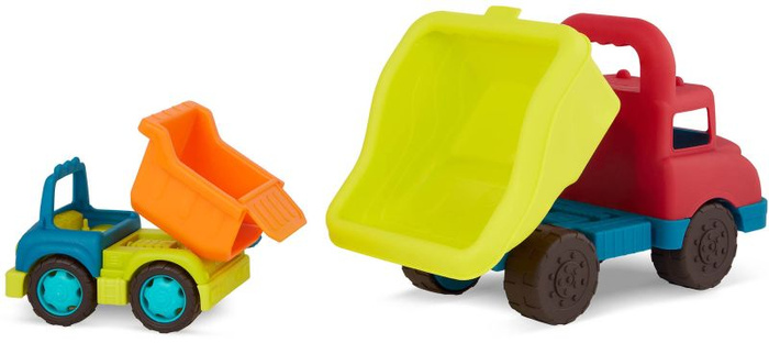 Zestaw 2 kolorowych ciężarówek wywrotek dla dzieci Grab-n-Go Truck Set B.Toys