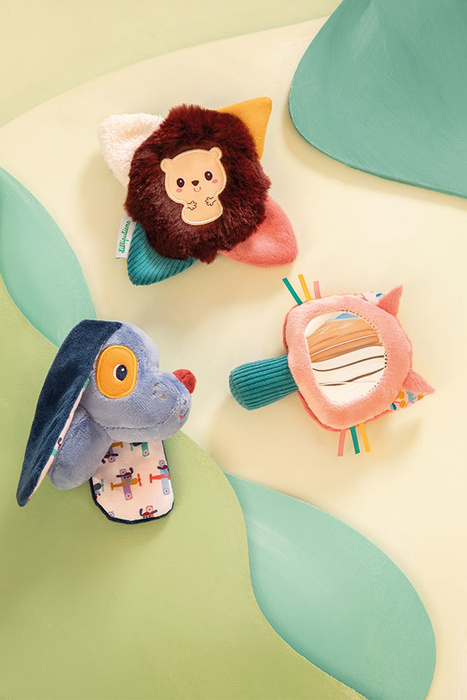 Lilliputiens Zestaw 3 wielofunkcyjnych zabawek sensorycznych dla niemowląt Piesek Jules, Kotka Jeanne i Jeżyk Leon 