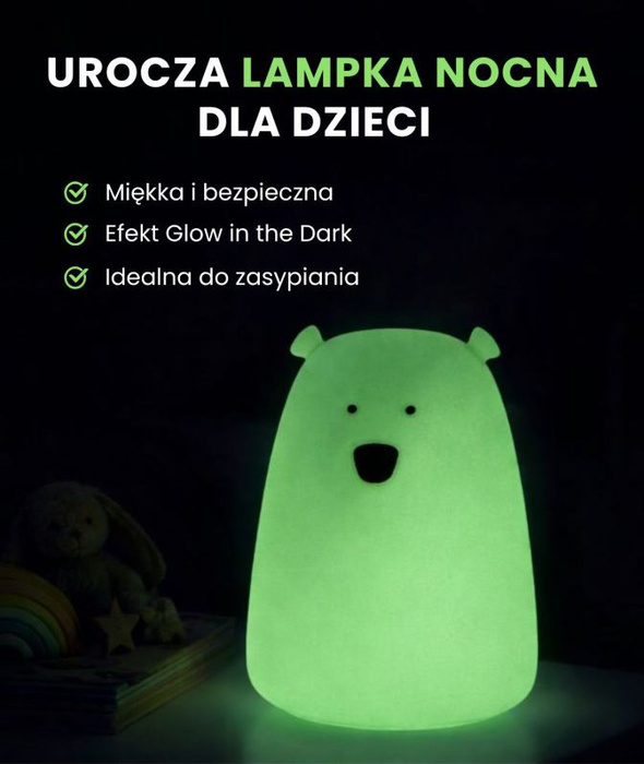 Lampka nocna dla dzieci Miś Duży świecący w ciemności z pilotem Rabbit & Friends