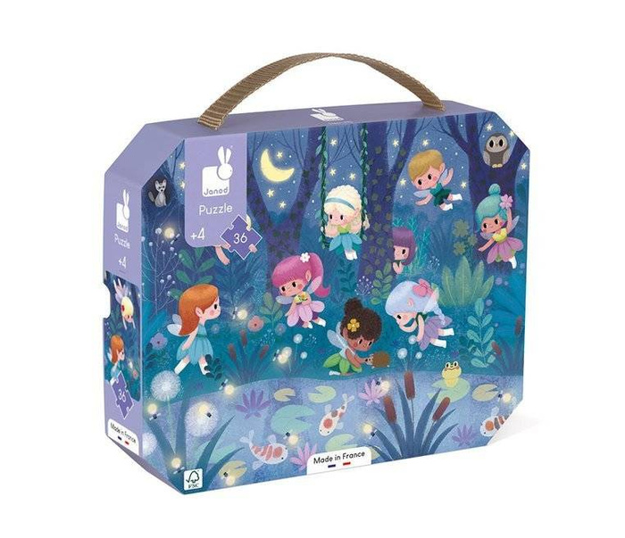 Puzzle dla dzieci w walizce Wróżki i lilie wodne 36 elementów Janod 