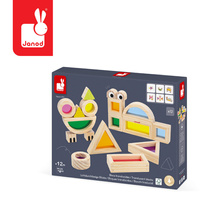 Klocki drewniane dla dzieci sensoryczne przeźroczyste kolorowe Janod