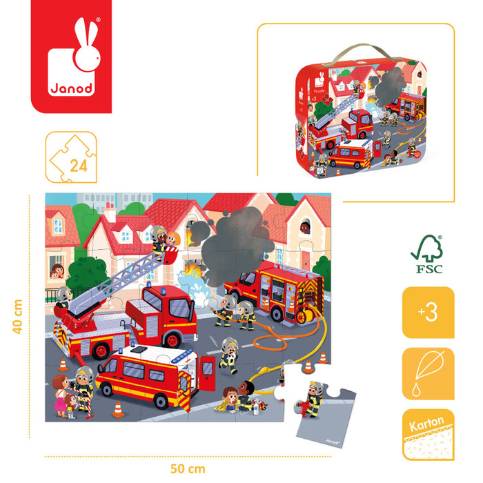 Puzzle dla dzieci w walizce Strażacy 24 elementy Janod 