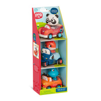 Zestaw 3 miękkich mini samochodzików sensorycznych światło i dźwięk Light Up Cars B.toys
