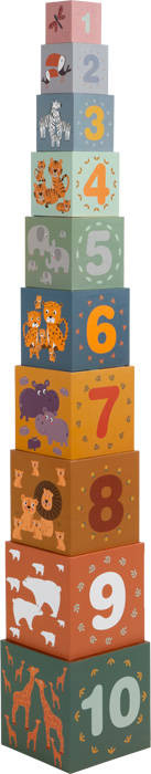 Układanka dla dzieci wieża z pudełek Safari 10 cyfr Small Foot