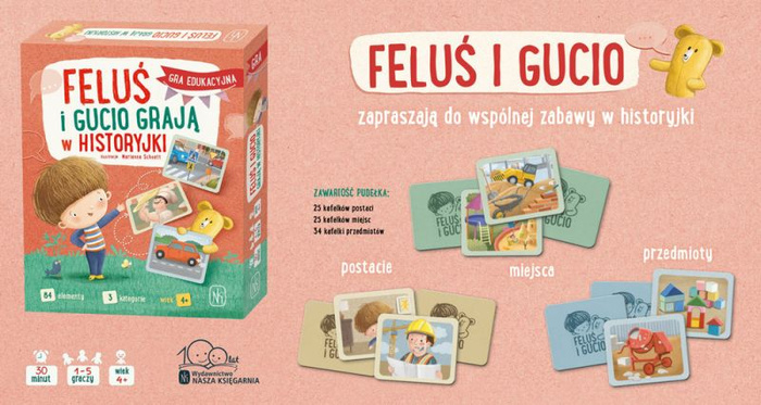 Feluś i Gucio grają w historyjki Nasza Księgarnia gra językowa dla dzieci