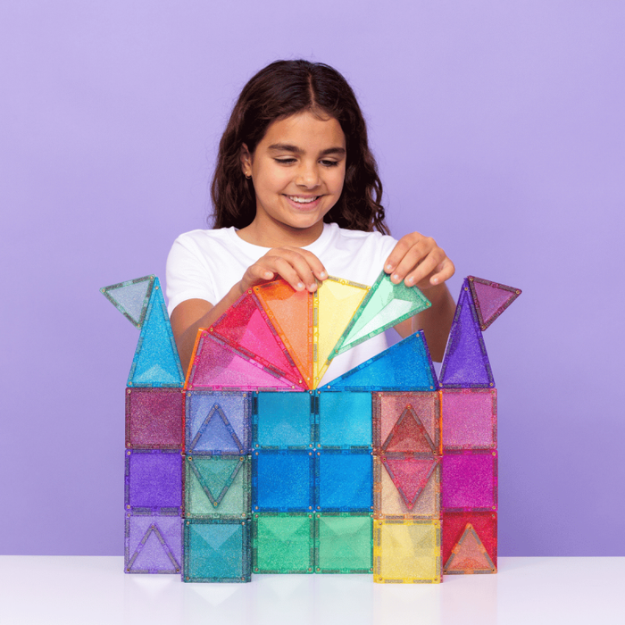 Klocki magnetyczne dla dzieci brokatowe Glitter Castle Pack 48 el Connetix