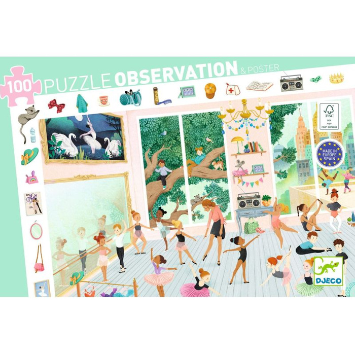 Puzzle dla dzieci obserwacja Szkoła baletowa 100 elementów Djeco