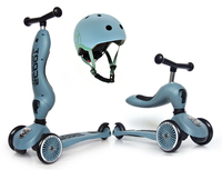 SCOOTANDRIDE Kask + Highwaykick1 2w1 jeździk i hulajnoga Zestaw Steel