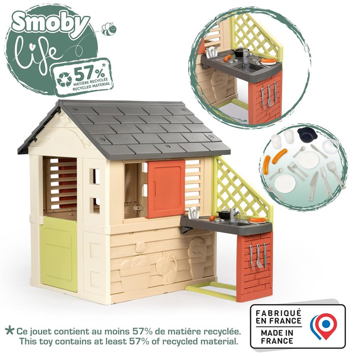 Smoby Domek Nature z kuchnią + 17 akcesoriów do wspólnej zabawy na świeżym powietrzu