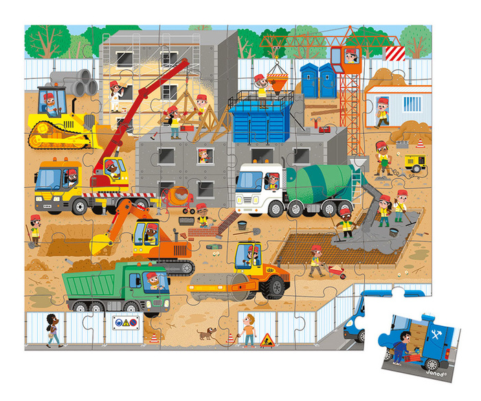 Puzzle dla dzieci w walizce Plac budowy 36 elementów Janod 